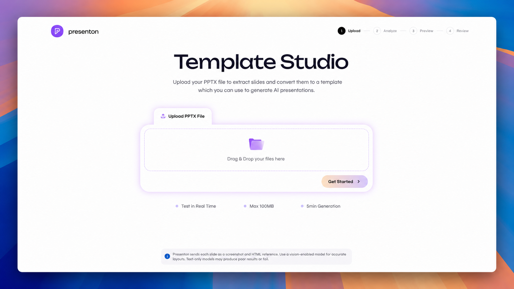 Upload a PPTX to create a custom AI presentation template in Presenton