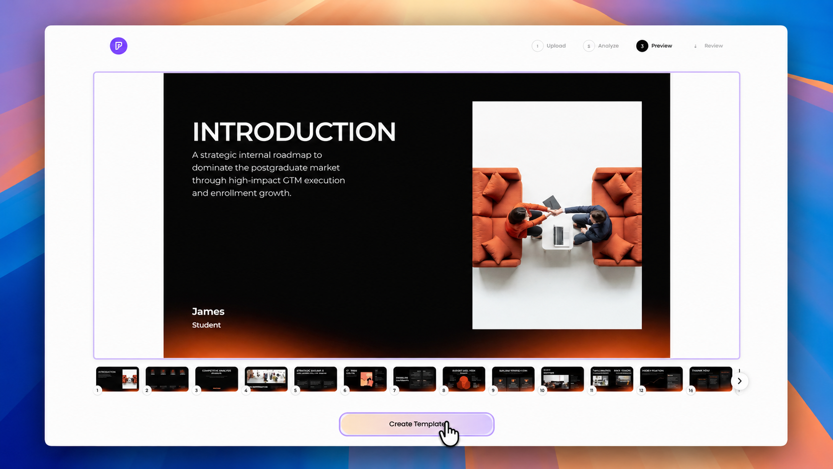 Review converted slide layouts and save a reusable presentation template