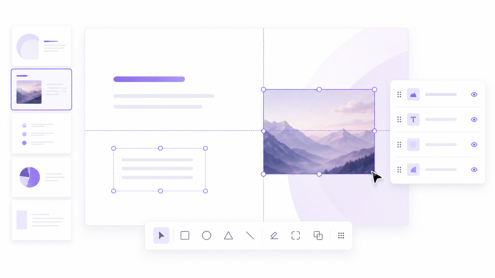 Drag-and-drop PowerPoint presentation builder moving editable slide elements