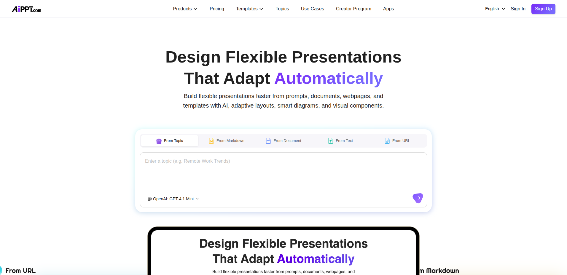 AiPPT presentation creation and interface