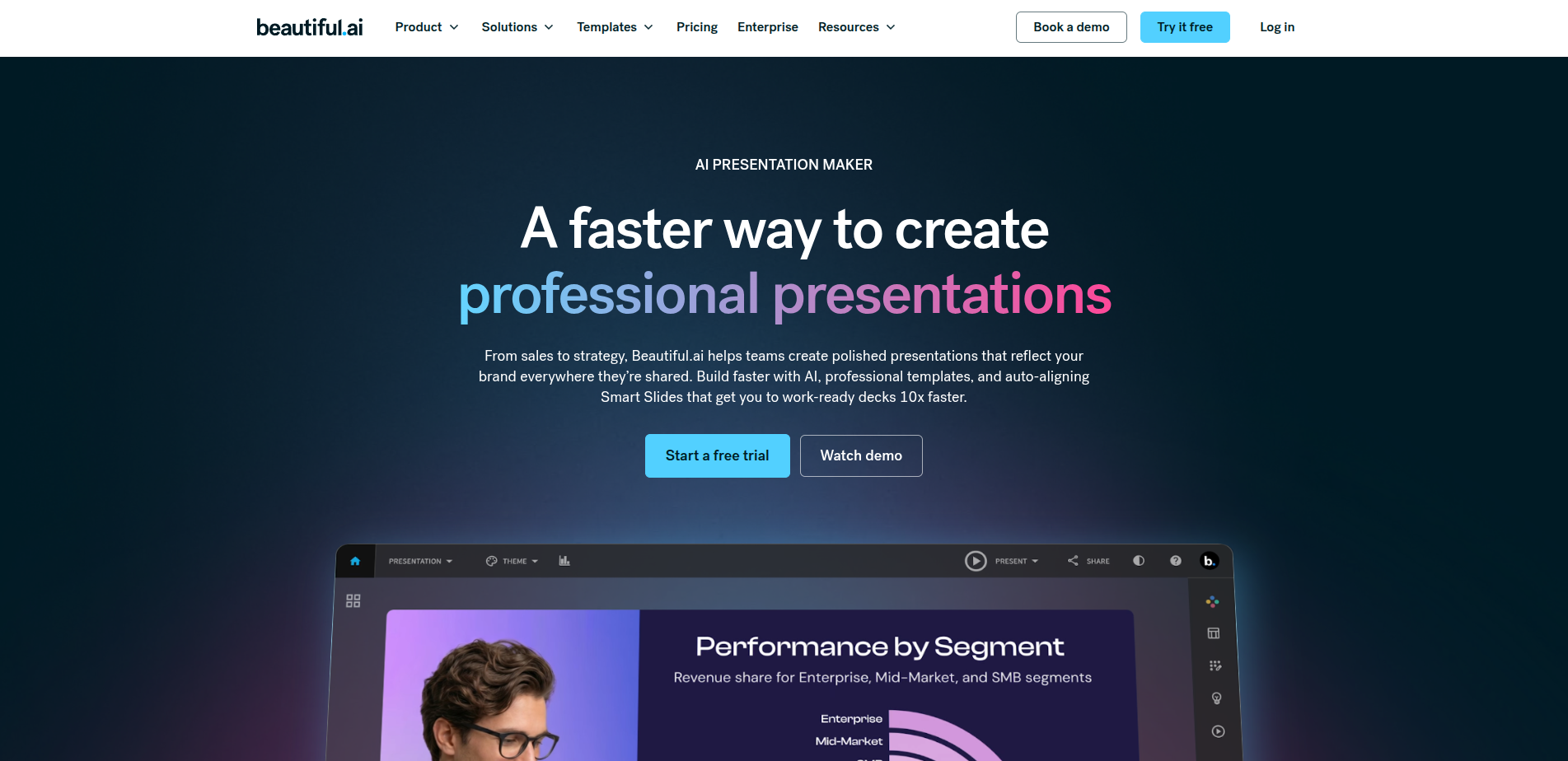 Beautiful.ai presentation creation and interface