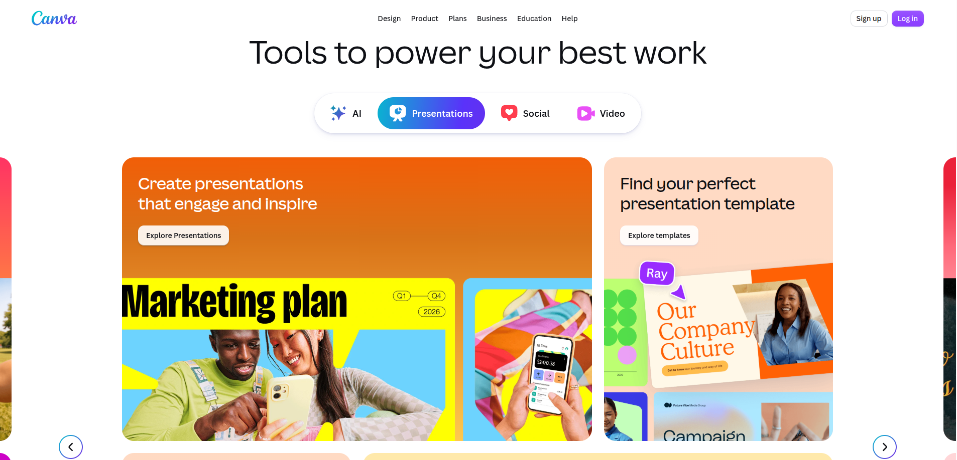 Canva presentation creation and interface