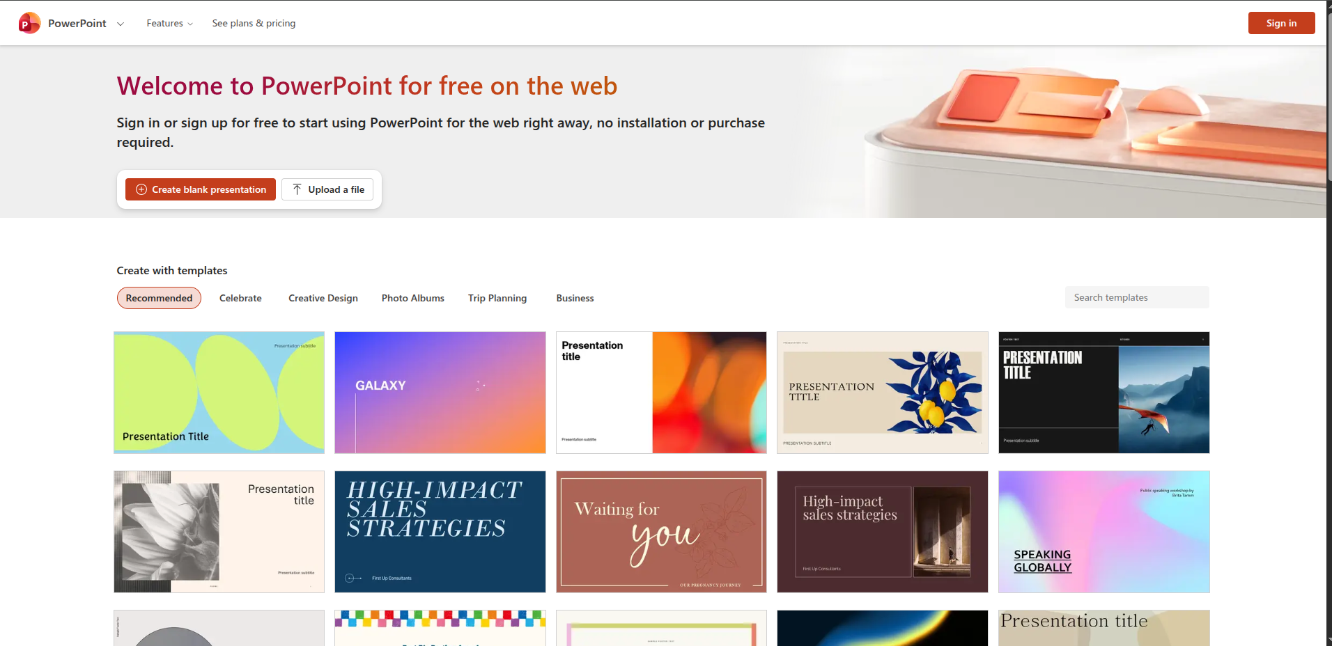 PowerPoint presentation creation and interface