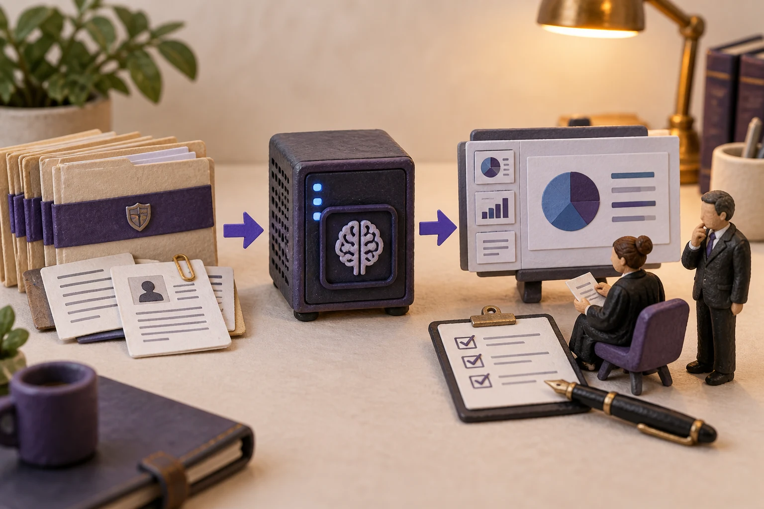 Private AI legal workflow turning approved matter material into a reviewable editable presentation